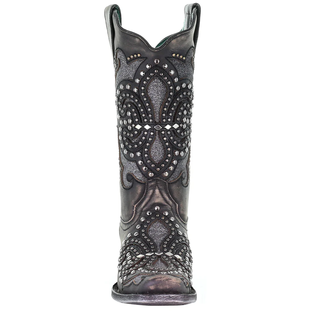 Glitter Studded Tooled-Inlay Square Toe Cowboy Boots - Image 5