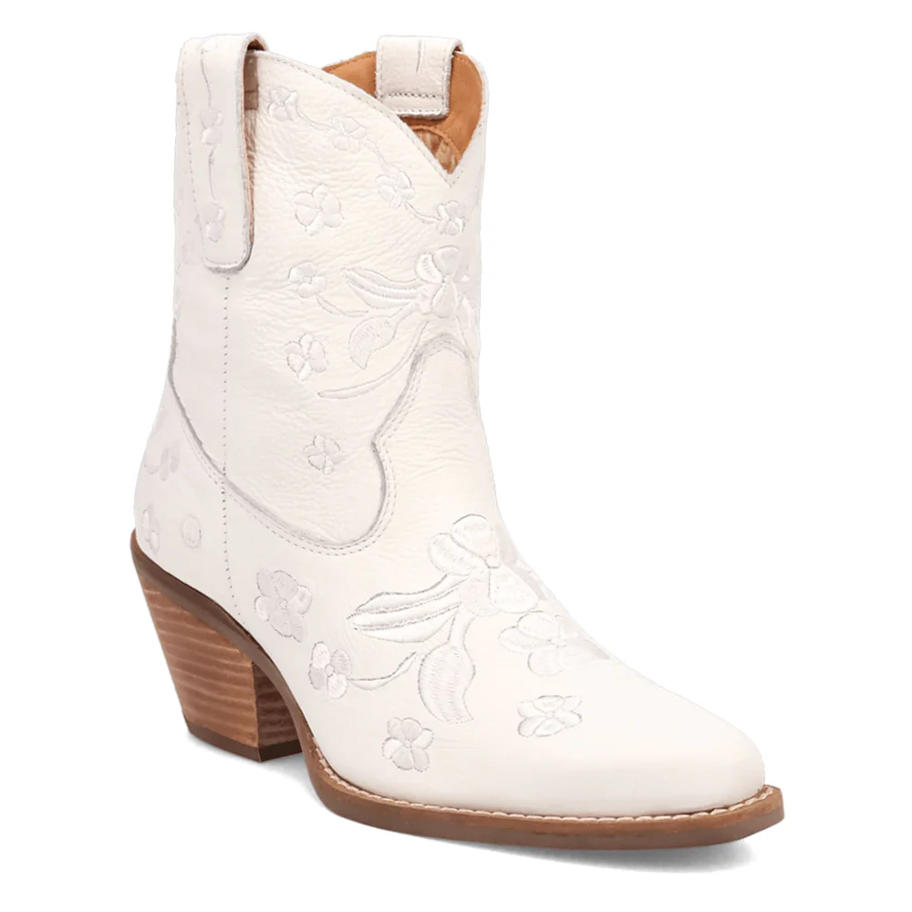 Sweetheart Floral Embroidered Snip Toe Pull On Cowboy Booties - Image 2