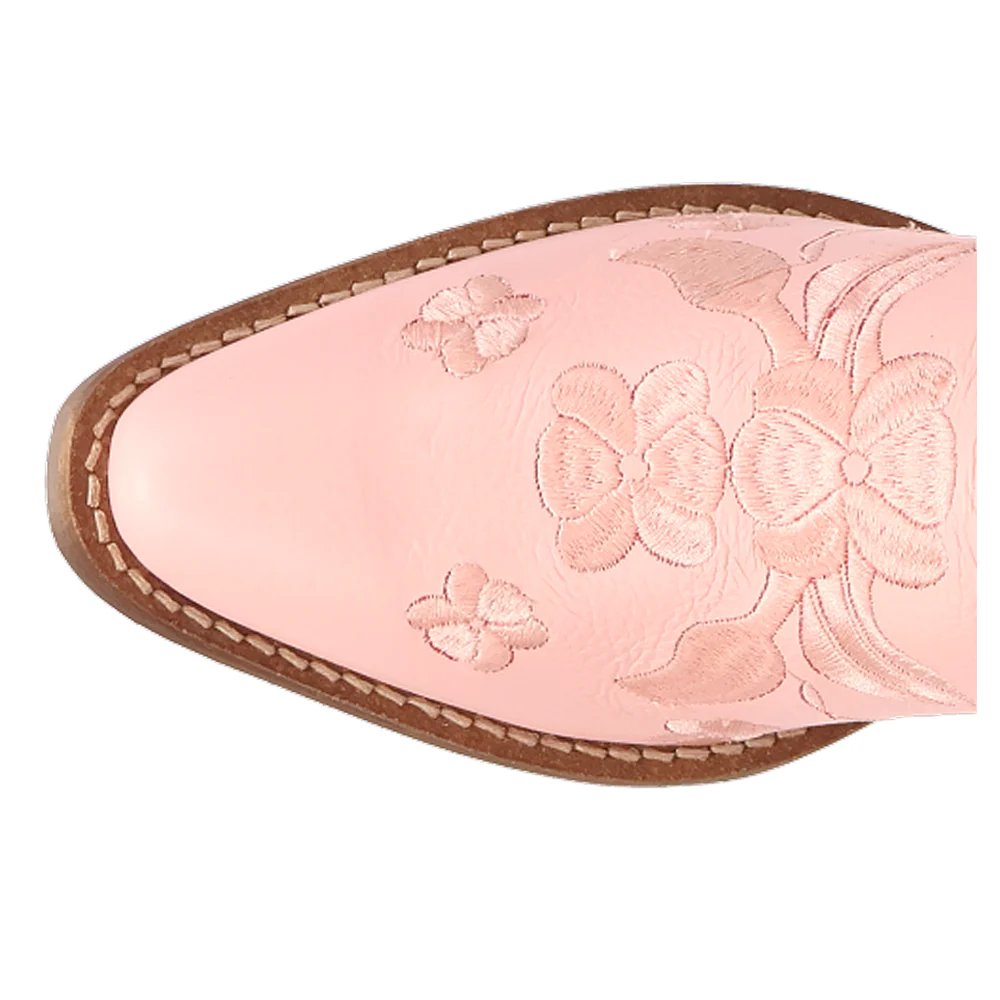 Sweetheart Floral Embroidered Snip Toe Pull On Cowboy Booties - Image 4