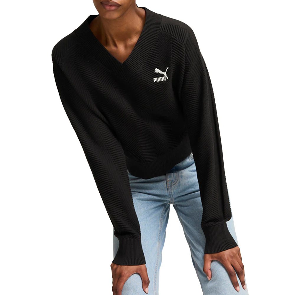 T7 Knitted Logo V-Neck Long Sleeve Sweater
