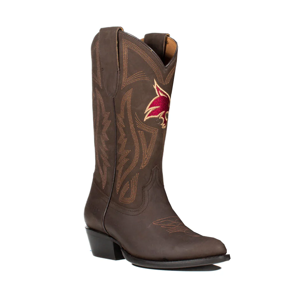 Texas State University Embroidered Round Toe Pull On Cowboy Boots - Image 2