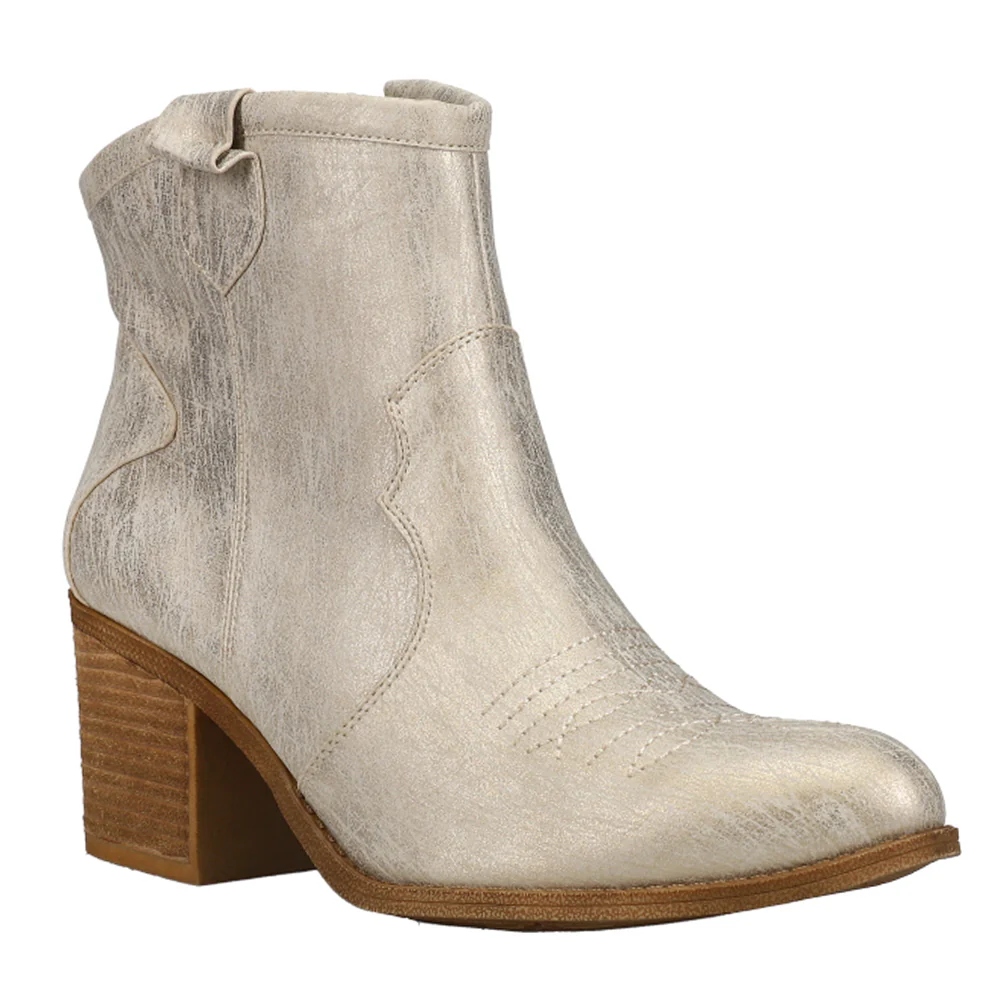 Unite Metallic Round Toe Cowboy Booties - Image 2