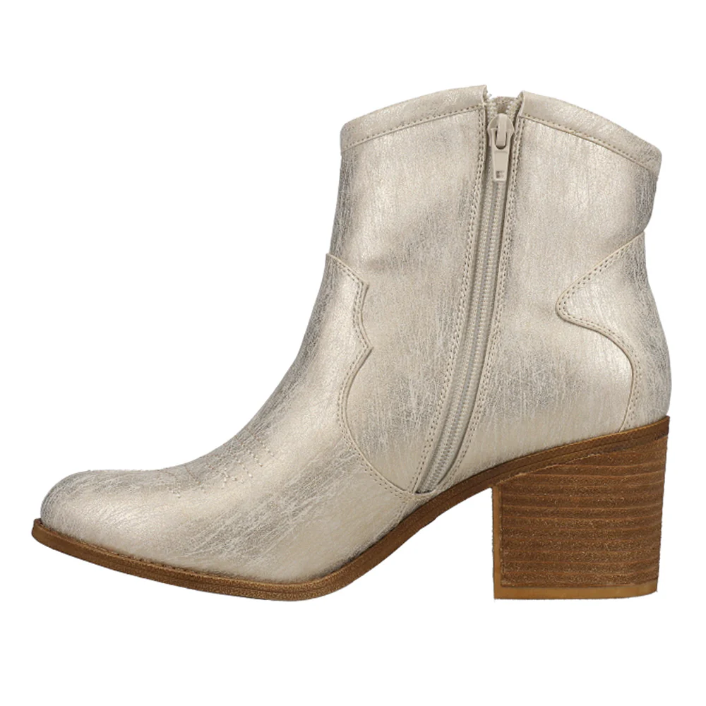Unite Metallic Round Toe Cowboy Booties - Image 3