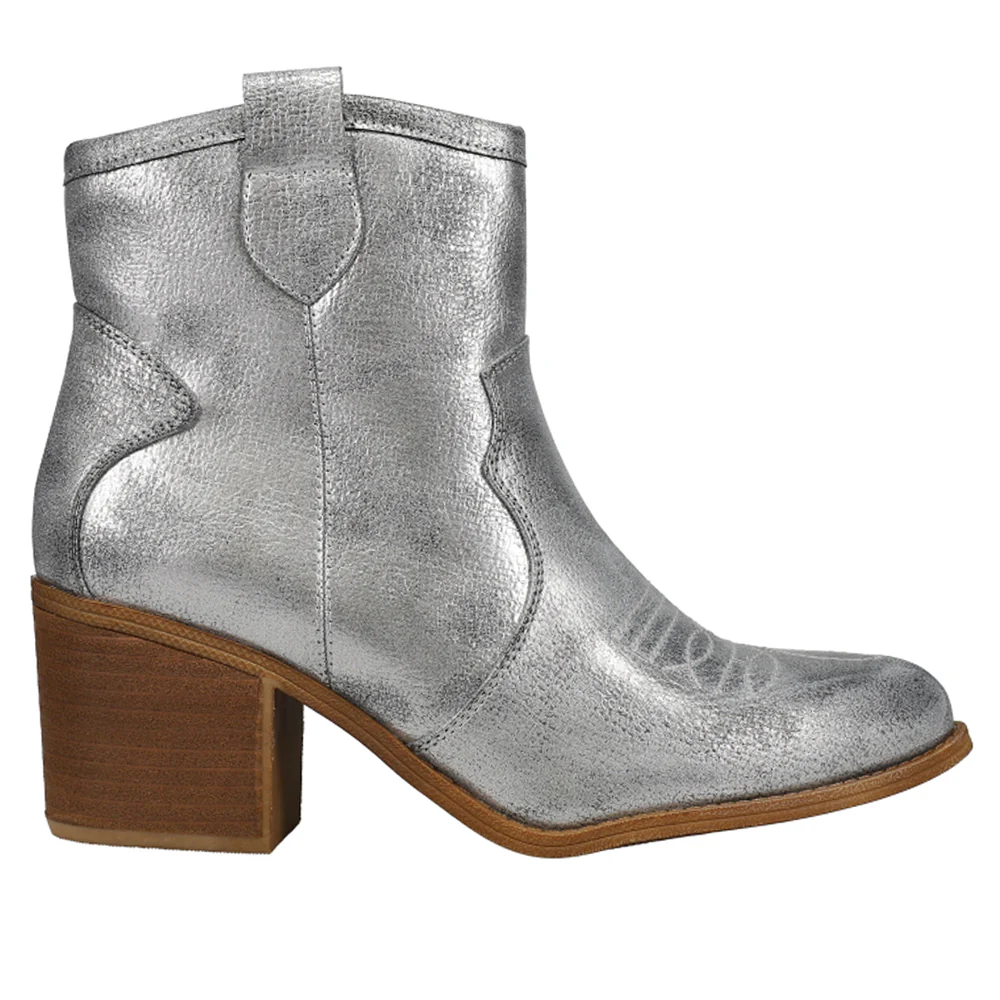 Unite Metallic Round Toe Zippered Cowboy Booties