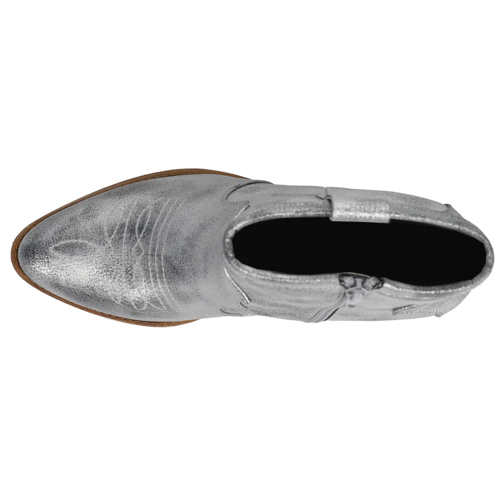 Unite Metallic Round Toe Zippered Cowboy Booties - Image 4