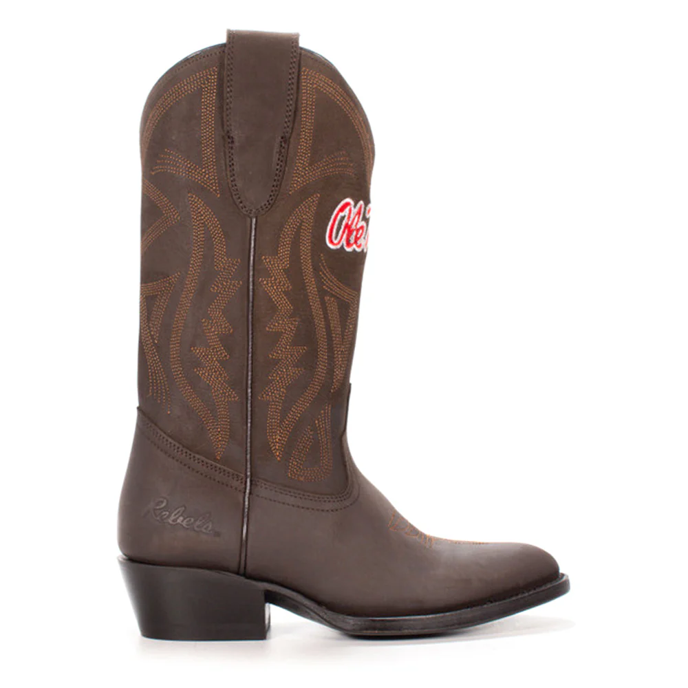 University of Mississippi Embroidered Round Toe Cowboy Boots