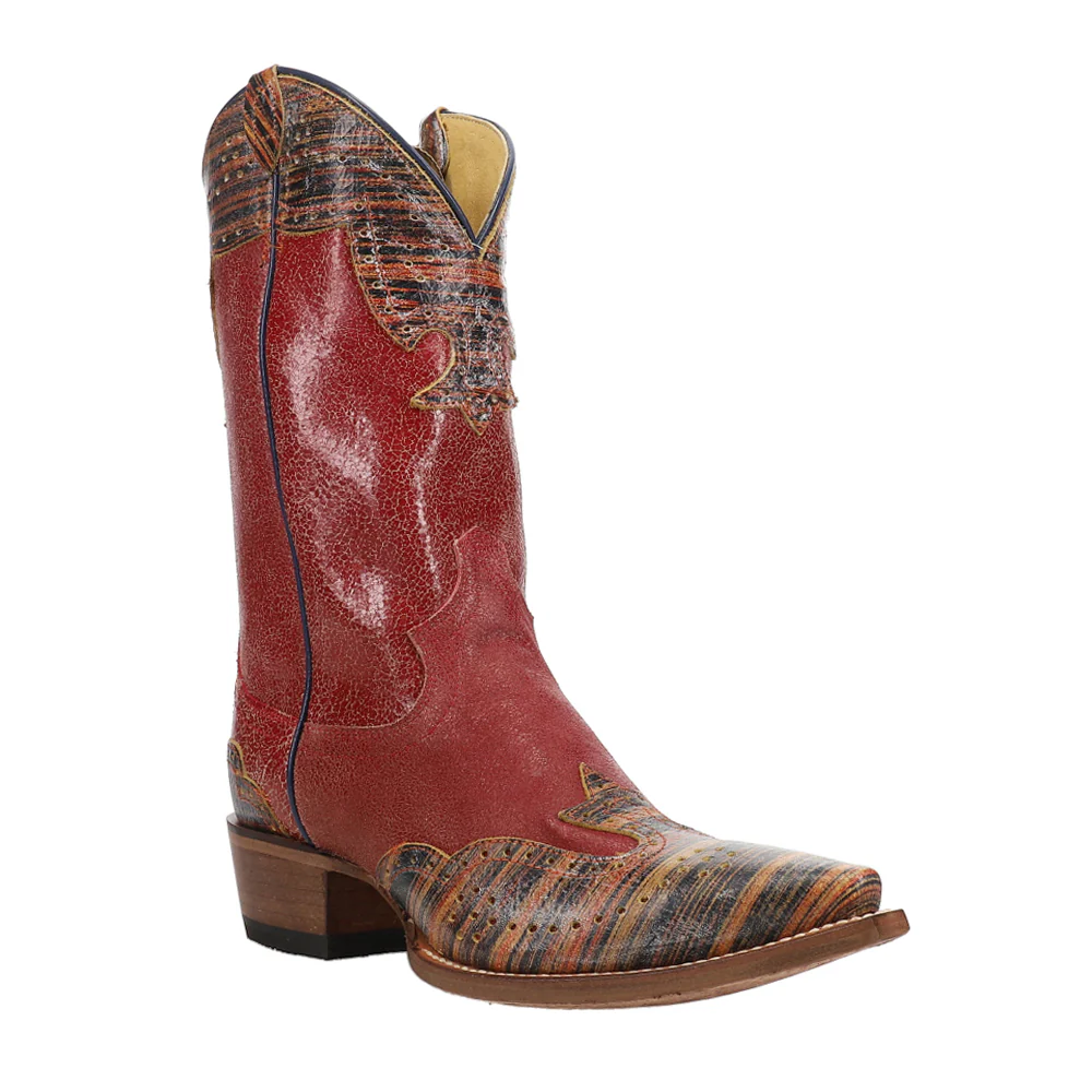 Vera Red Striped Tooled-Inlay Snip Toe Cowboy Boots - Image 2
