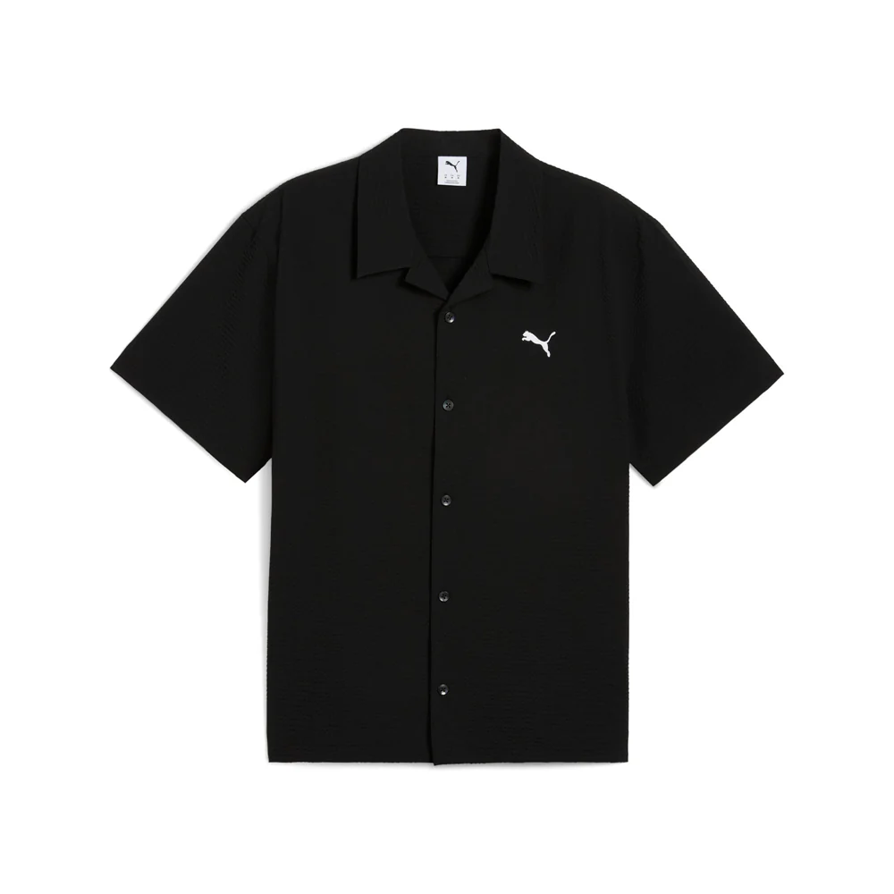 Wardrobe Essentials Seersucker Relaxed Short Sleeve Button Up Shirt