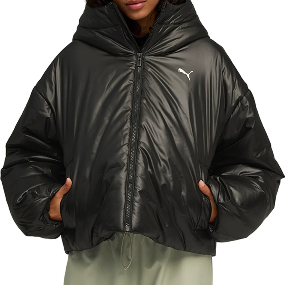Wardrobe Essentials Shiny Hooded Padded Full Zip Jacket - Image 3
