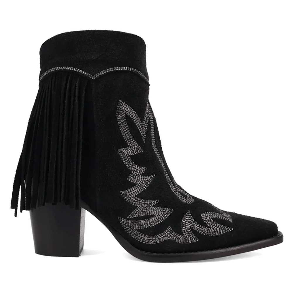 Wild Sage Fringe Snip Toe Zippered Cowboy Booties