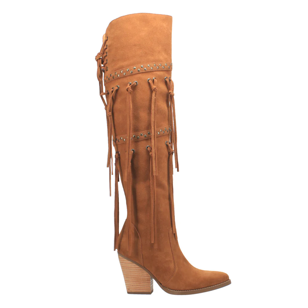 Witchy Woman Fringe Studded Pointed Toe Pull On Cowboy Boots