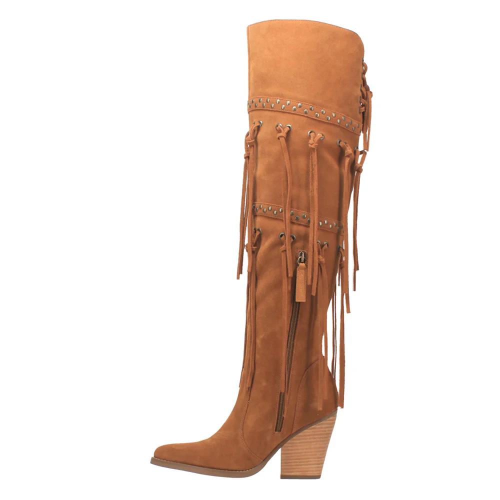Witchy Woman Fringe Studded Pointed Toe Pull On Cowboy Boots - Image 3