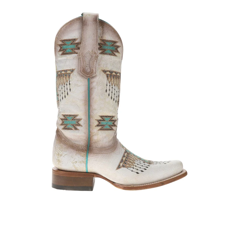 Woven Eagle Embroidered Square Toe Pull On Cowboy Boots