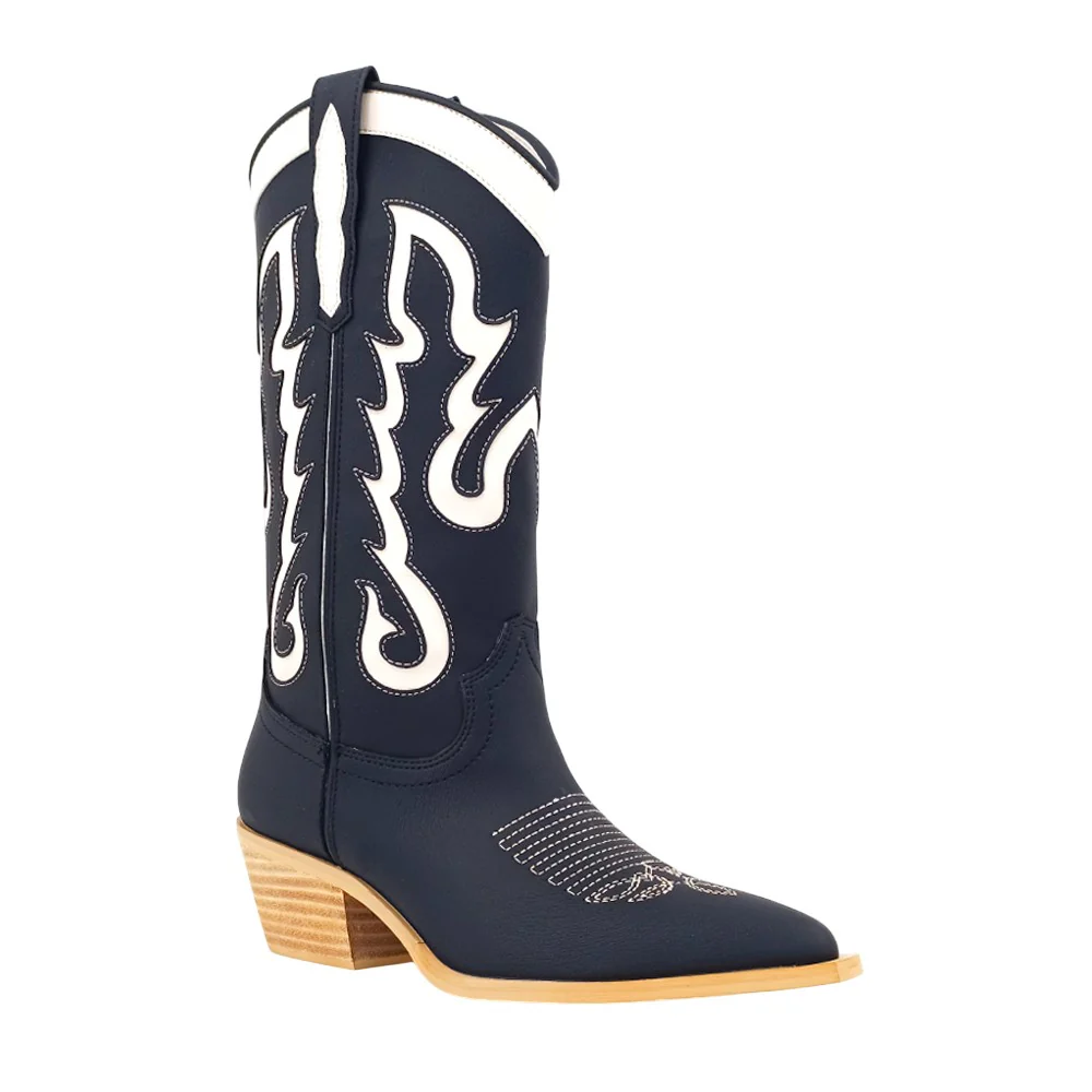 Yaya Embroiderd Pointed Toe Cowboy Boots - Image 2
