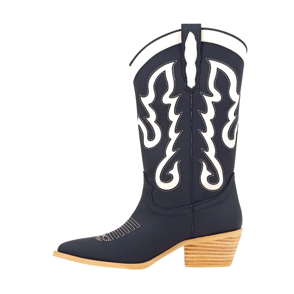 Yaya Embroiderd Pointed Toe Cowboy Boots - Image 3