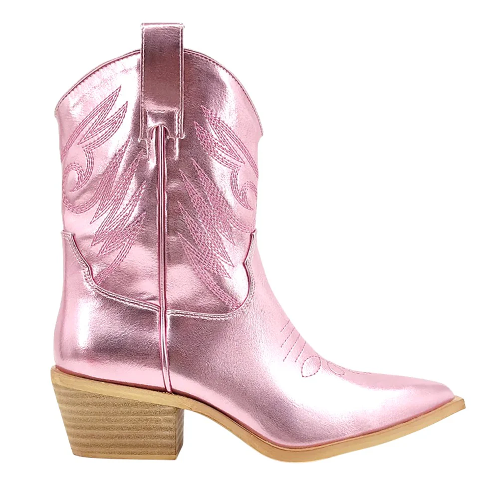 Zahara Embroidered Metallic Pointed Toe Cowboy Boots