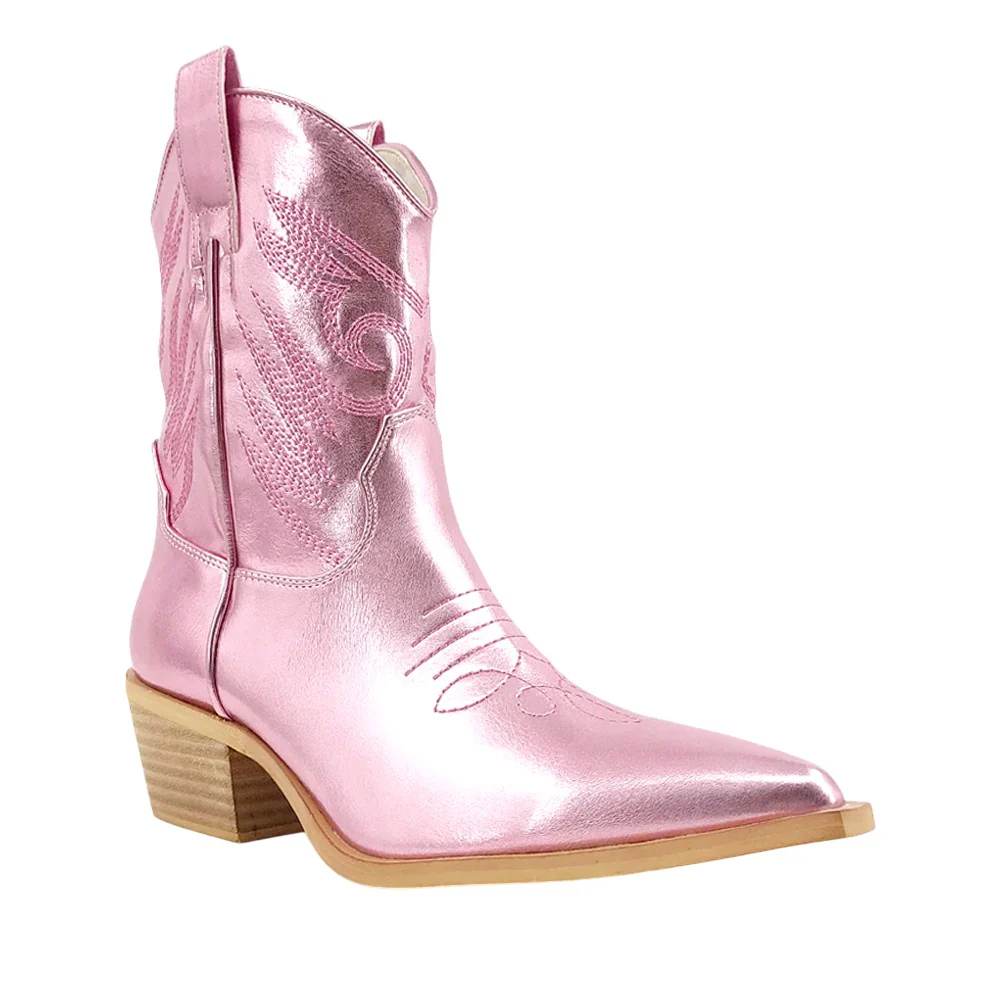 Zahara Embroidered Metallic Pointed Toe Cowboy Boots - Image 2