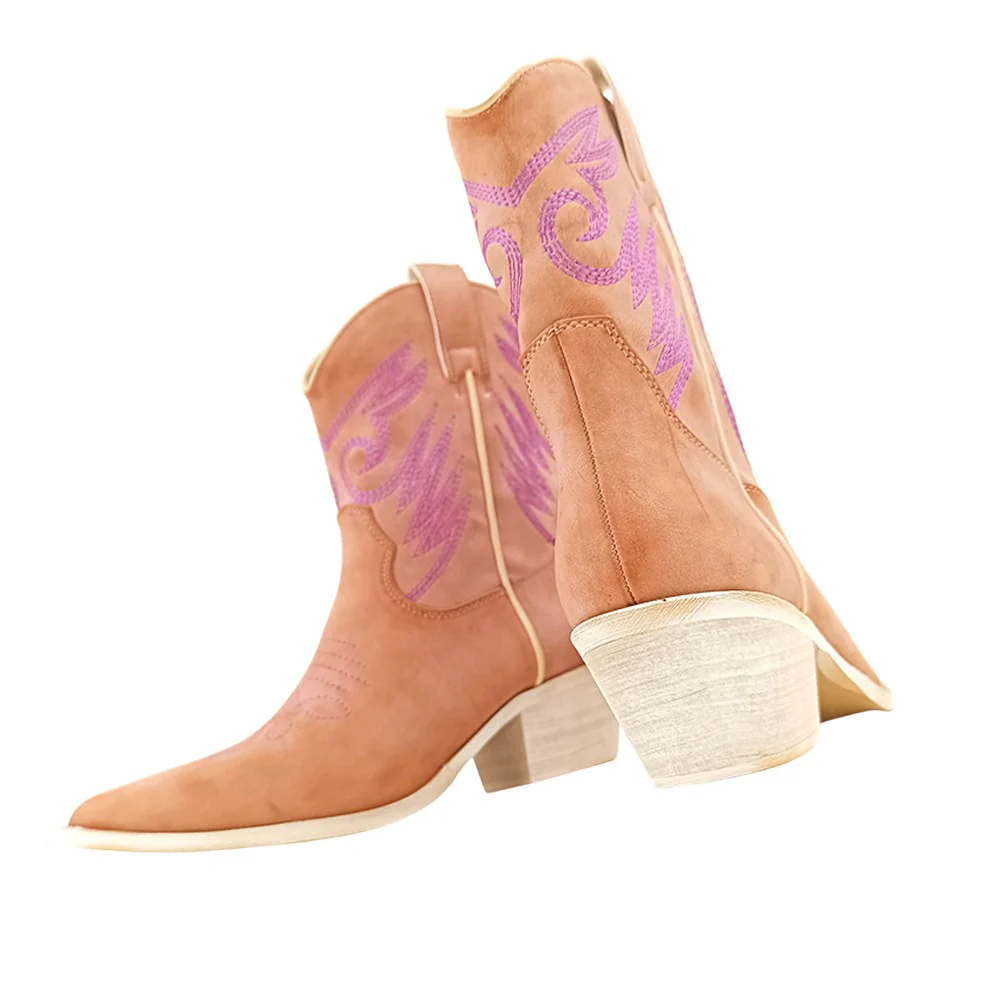 Zahara Embroidered Pointed Toe Cowboy Boots - Image 4